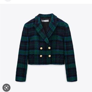 Cropped Zara Plaid blazer - like new! Super chic! Size XS